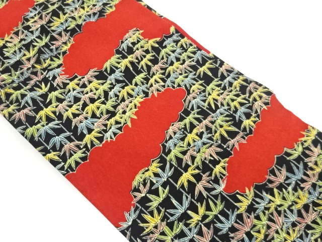 雲取りに笹模様織出し名古屋帯